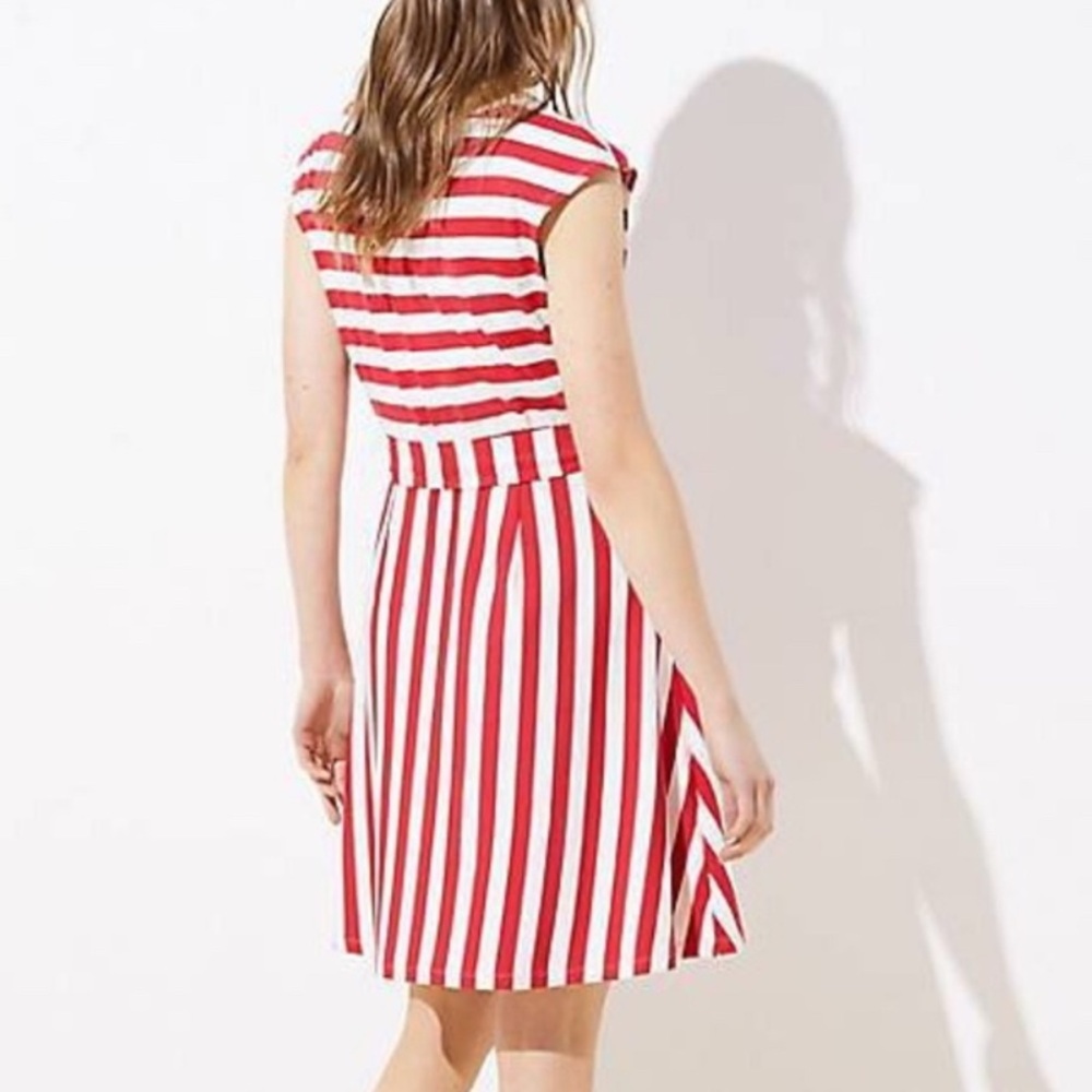 LOFT Red and White Fit and Flare Midi Dress - Picture 4 of 5